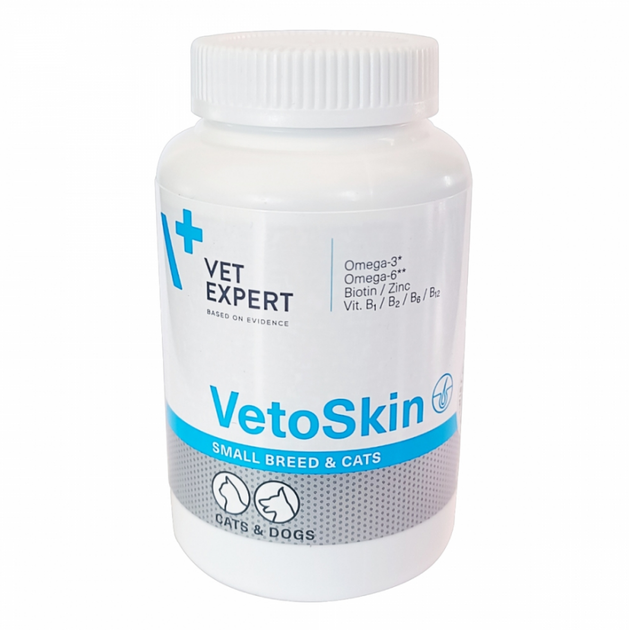 Пищевая добавка для котов и мелких пород собак Vet Expert VetoSkin Small breed & cat здоровье кожи и шерсти, капсулы - 60шт - изображение 2