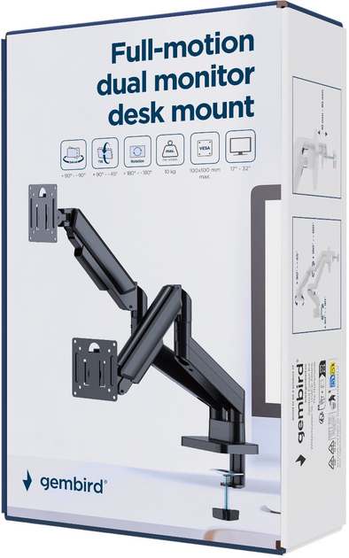 Настільне кріплення Gembird Double Monitor 17-32" Black (MA-DA2-06) - зображення 5