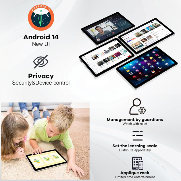 Планшет 10.1" Aumi OS A6 4+6/128Gb 8 ядер Wi-Fi Android 14 6800 mAh Grey - зображення 2