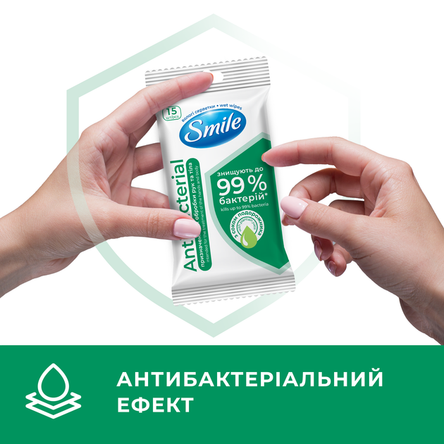 Упаковка влажных салфеток Smile Antibacterial с соком подорожника 6 пачек по 15 шт (42213238) - изображение 5