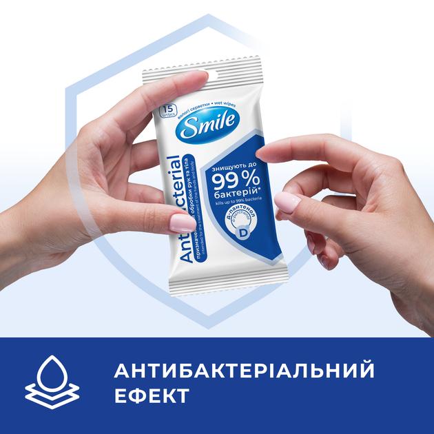 Упаковка влажных салфеток Smile Antibacterial с Д-пантенолом 6 пачек по 15 шт (42504020) - изображение 4