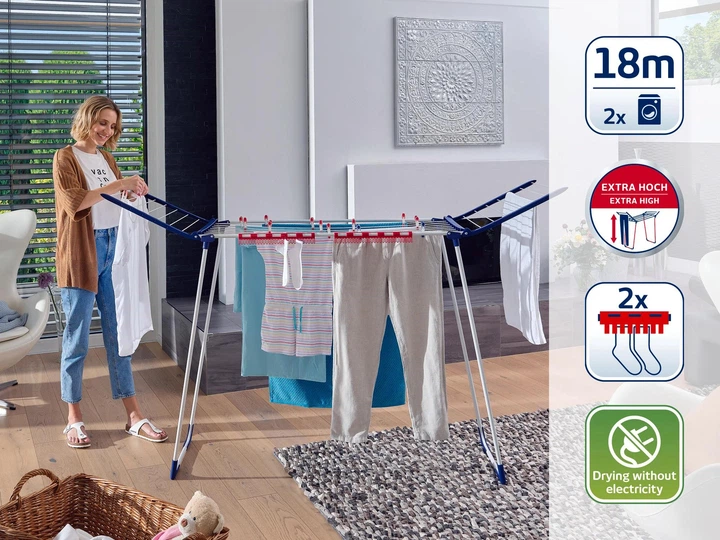 Напольная сушилка для белья Leifheit 81650 Pegasus 180 Solid Maxx blau - Фото 3 Напольная сушилка для белья Leifheit 81650 Pegasus 180 Solid Maxx blau - изображение 3