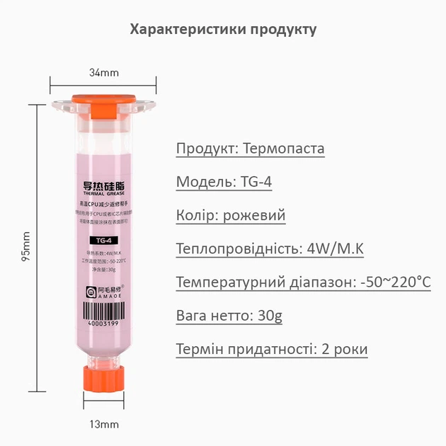 Термопаста Amaoe TG-4 силиконовая для смартфонов, мобильной техники, 4 Вт/м*К, 30g, 10cc, Pink - изображение 2