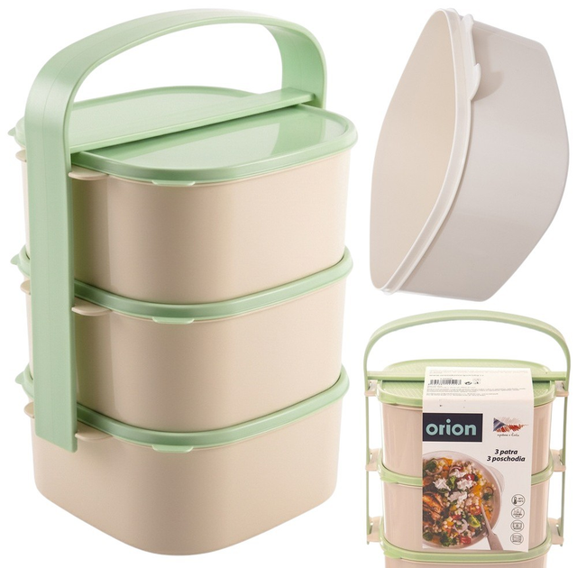 Набір харчових контейнерів Orion пластиковий 3-рівневий Зелений 3 x 1.15 л (8592381145293) - зображення 8