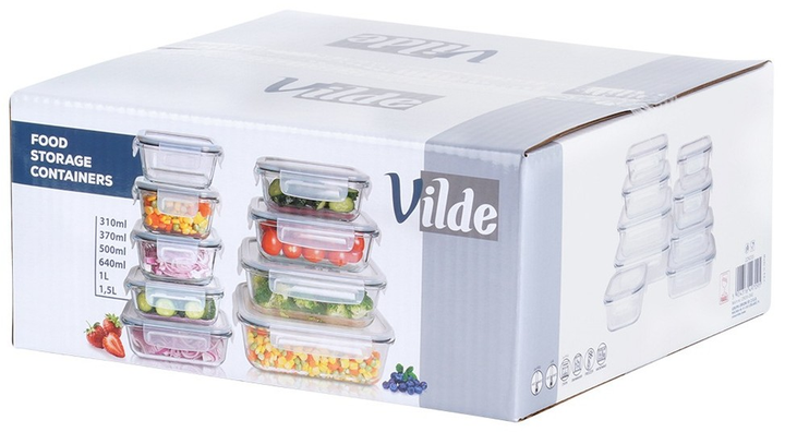 Набір контейнерів для їжі Vilde скляні з кришками та ущільнювачами 9 шт (5904316497095) - зображення 4