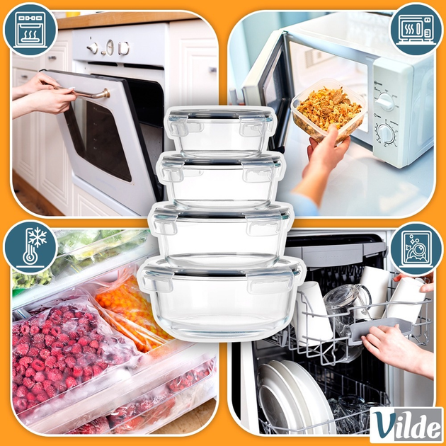 Zestaw pojemników na żywność Vilde szklane z pokrywkami i uszczelkami 4 szt (5904316497118) - obraz 6