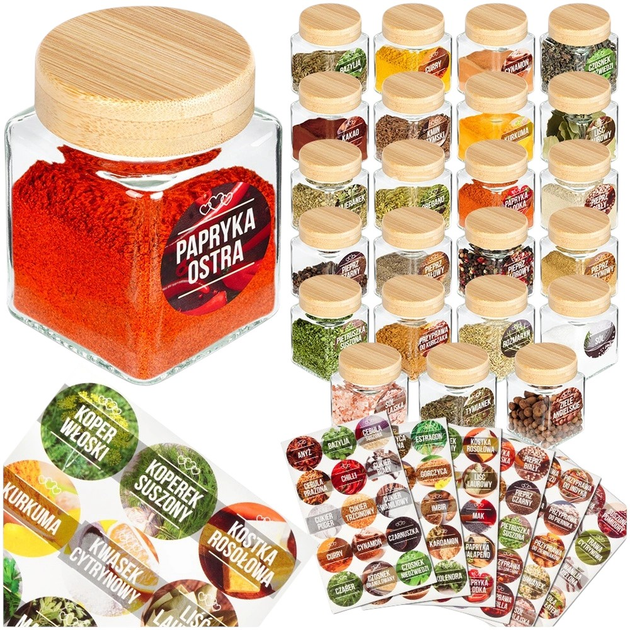 Zestaw pojemników do przechowywania Vilde z drewnianymi pokrywkami i naklejkami 24 szt (5904316491796) - obraz 2