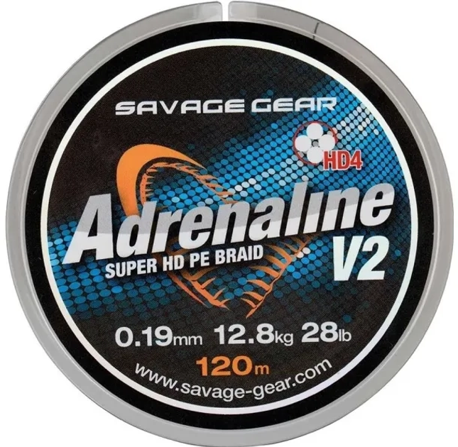 Plecionka Savage Gear Adrenaline V2 HD4 120 m 0.33 mm 27 kg Szary (SAV-55293) - obraz 1