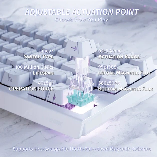 Ігрова клавіатура ATTACK SHARK X68 HE Магнітні свічі White - изображение 4