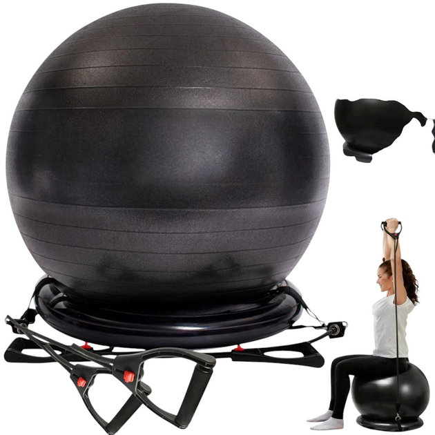 М'яч для вправ SportVida SV-HE0033 з експандерами 75 см Чорний - зображення 2