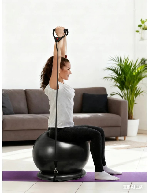 М'яч для вправ SportVida SV-HE0033 з експандерами 75 см Чорний - зображення 5