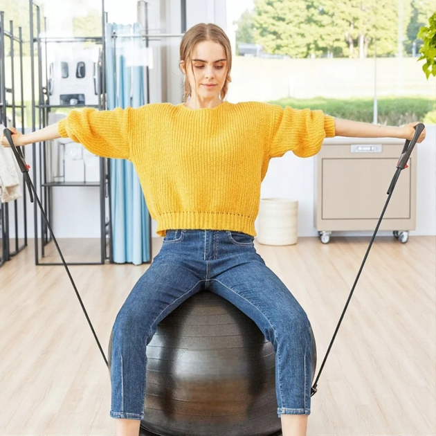 М'яч для вправ SportVida SV-HE0033 з експандерами 75 см Чорний - зображення 7