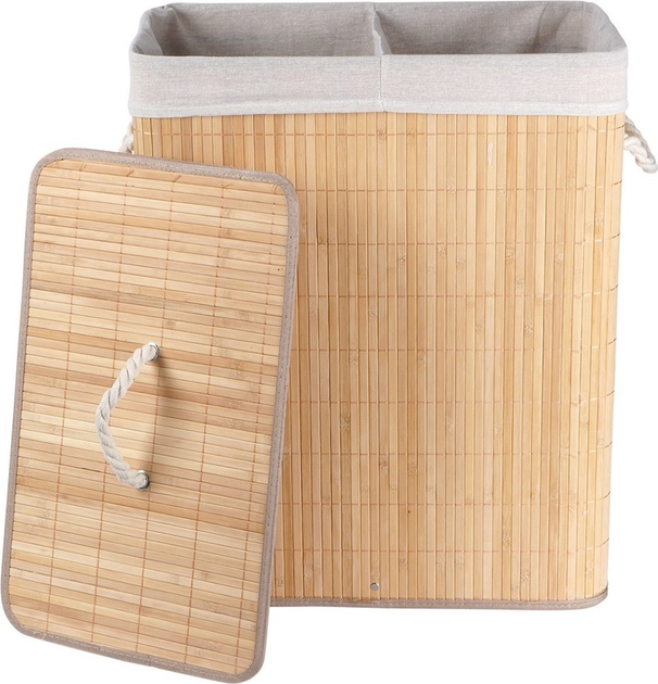 Kosz na pranie Vilde bambusowy Beżowy 90 l (5904316463045) - obraz 2