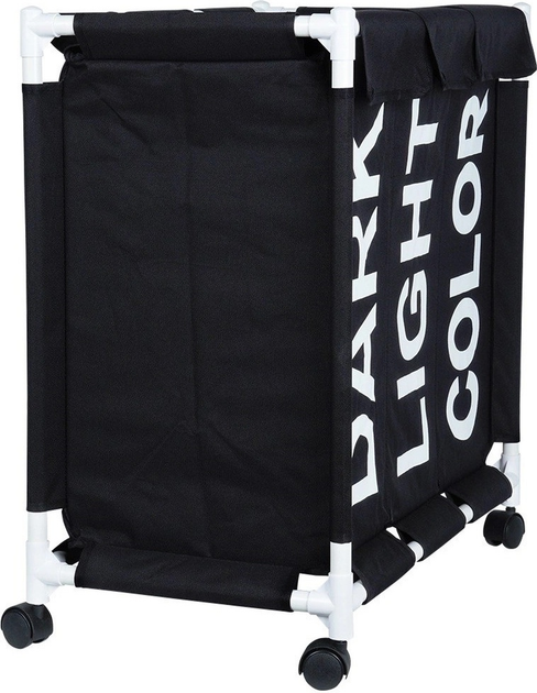 Kosz na pranie Vilde na kółkach trzykomorowy Czarny137 l (5904316472191) - obraz 2