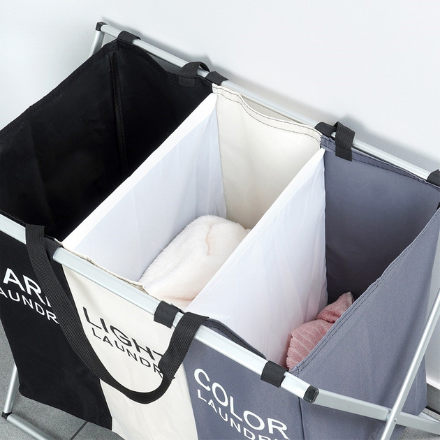 Kosz na pranie Vilde trzykomorowy Wielokolorowy 105 l (5904316472207) - obraz 9