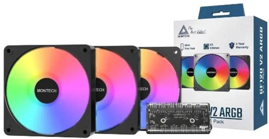 Zestaw wentylatorów Montech 120 mm (GF120 V2 ARGB PWM 3I1(B)) - obraz 2