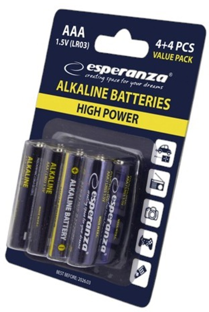 Baterie alkaliczne Esperanza AAA 8 szt (5901299945315) - obraz 2