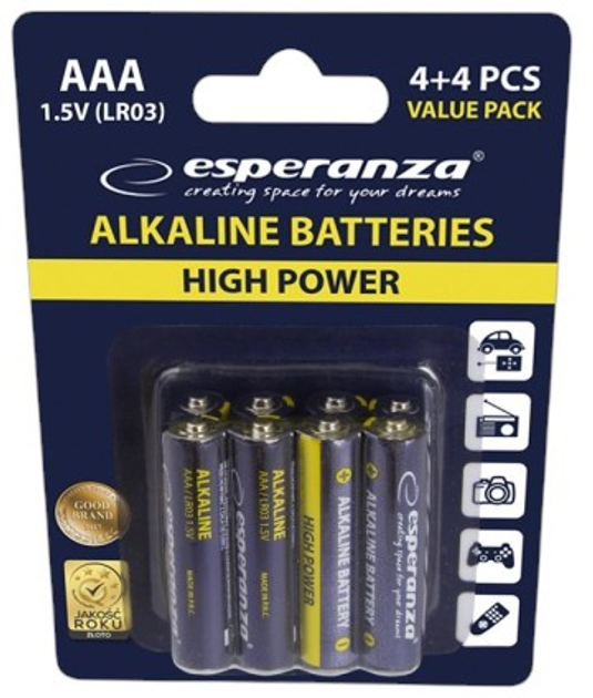 Baterie alkaliczne Esperanza AAA 8 szt (5901299945315) - obraz 3