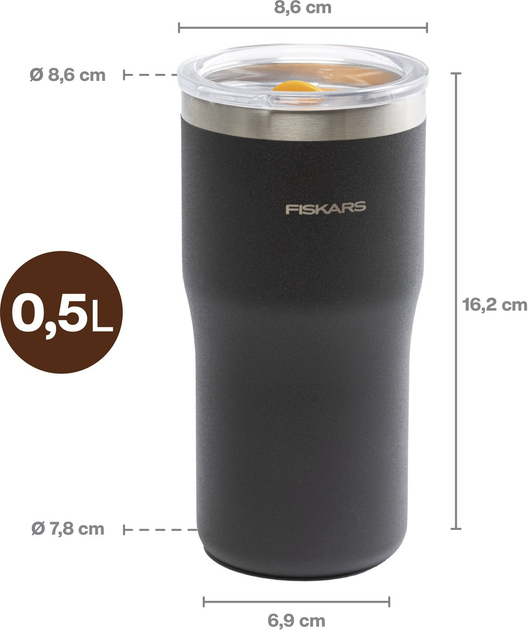 Термокухоль Fiskars On-the-go 0.5 л Чорний (1078762) - зображення 5