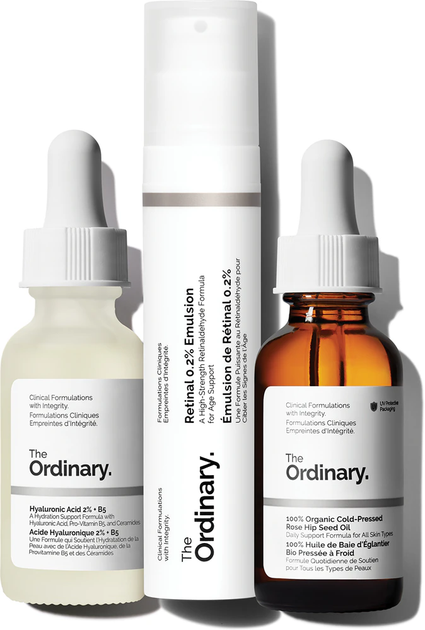Zestaw do pielęgnacji twarzy The Ordinary The Nightly Serum nawilżające do twarzy 30 ml + Emulsja z retinolem 0.2% 15 ml + Olejek z dzikiej róży 30 ml (769915233940) - obraz 2