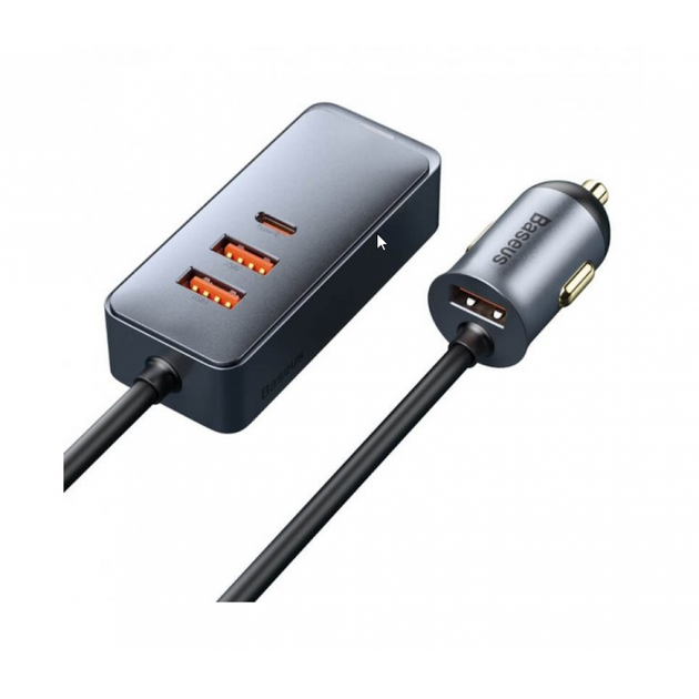 Зарядка в прикурювач 120Вт 4x USB Type-C подовжувач Baseus Share Together CCBT-B0G - Фото 2 Зарядка в прикурювач 120Вт 4x USB Type-C подовжувач Baseus Share Together CCBT-B0G - зображення 2