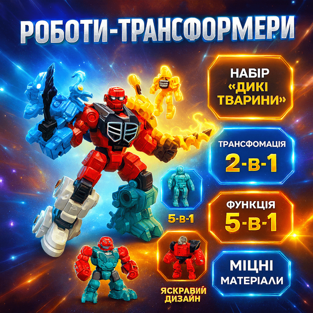 Набір роботи-трансформери ToyCloud 5в1 Дикие животные 323-25 - изображение 2