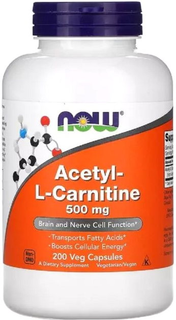 Ацетил-L-Карнітин Acetyl-L-Carnitine Now Foods 500 мг 200 вегетаріанських капсул (733739000842) - зображення 1