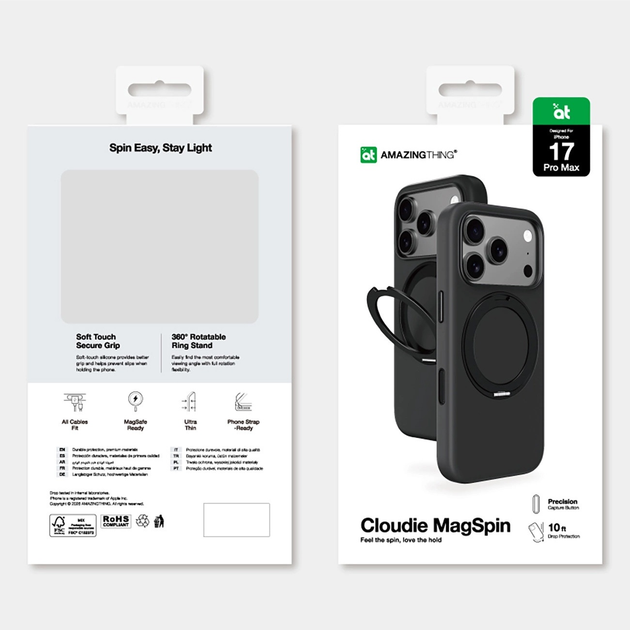 Etui plecki AMAZINGthing Cloudie with stand do Apple iPhone 17 Pro Max Black (IP176.9PCBK) - obraz 6