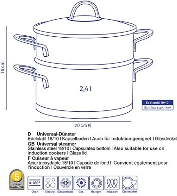 Набір для приготування на парі Kela Cailin 2.5 л (4025457109942) - зображення 3