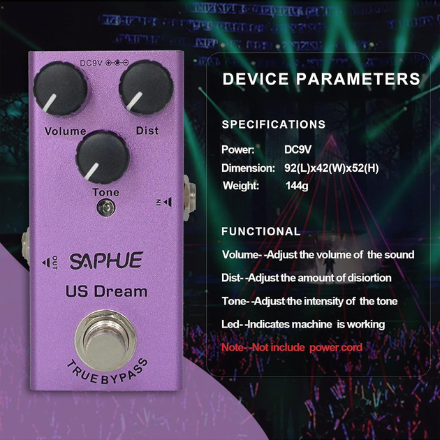 Педаль эффектов Saphue US Dream для электрогитары, педаль Distortion, True Bypass, металлический корпус, 9 В - изображение 7