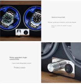 Скринька для автопідзаводу годинників / Віндер / Watch Winder / Ротомат Newaner 2 слоти, дерев’яний корпус, тихий мотор, LED - зображення 7