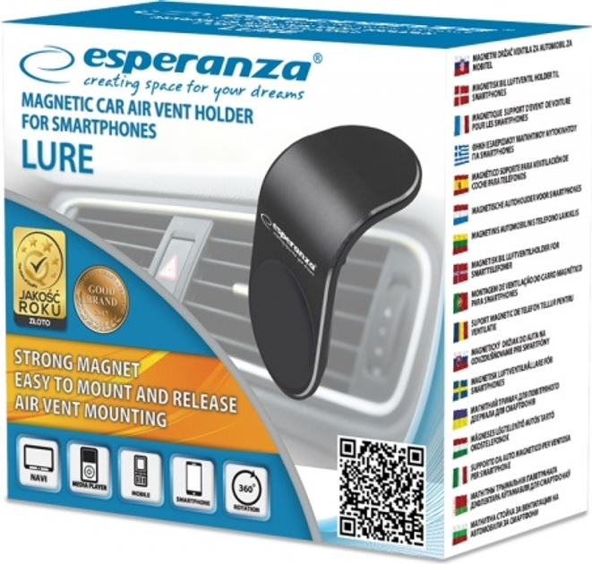 Magnetyczny uchwyt samochodowy do telefonów Esperanza Lure Czarny EMH124 (5901299942871) - obraz 2