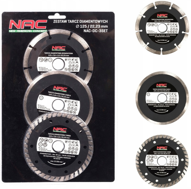 Zestaw 3 tarcz Nac diamentowych 125 mm / 22.23 mm, DC-3SET (5902490787599) - obraz 1