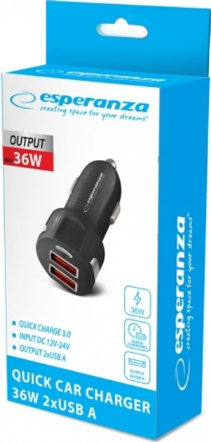 Ładowarka samochodowa Esperanza 36 W 2 x USB-A 18 W EZC110K (5901299960622) - obraz 3