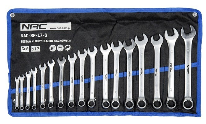 Zestaw kluczy płasko-oczkowych Nac 17 kluczy rozmiar 6 - 22 mm + etui (NAC-SP-17-S) - obraz 1