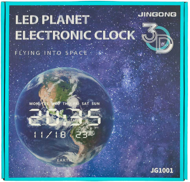 Настінний годинник Ikonka Планета Місяць з LED-дисплеєм 32 см Сірий (5903039753952) - зображення 6