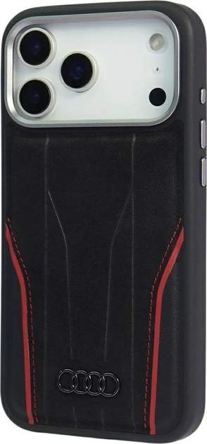 Etui plecki Audi R8 Genuine Leather MagSafe do Apple iPhone 17 Pro Black-Red (AU-TPUPCMIP17P-R8/D3-RD) - obraz 3
