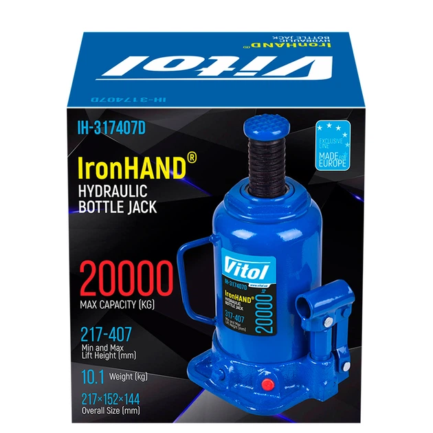 Домкрат гідравлічний 20т. Vitol Висота піднімання 217-407 мм. 10.1кг Iron Hand (IH-317407D) - изображение 4