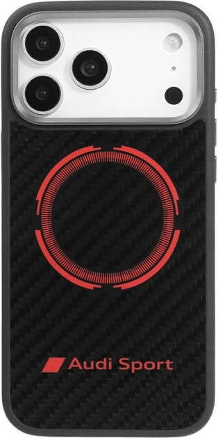 Etui plecki Audi RSQ Carbon Fiber Sport Red Circle MagSafe do Apple iPhone 17 Pro Max Black (AUS-TPUPCMIP17PM-RSQ/D5-BK) - obraz 1