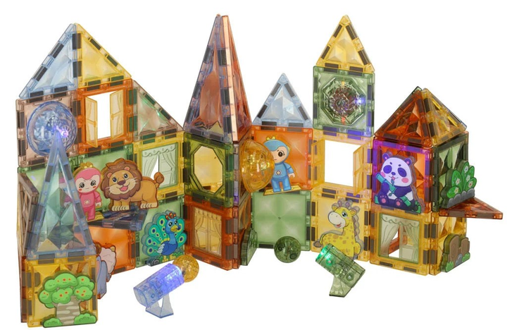 Klocki magnetyczne świecące KIK Light Magnetic Blocks Animal Paradice 90 elementów (5903039752702) - obraz 3