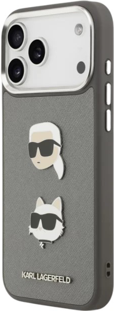 Панель Karl Lagerfeld FW Grained Karl & Choupette Heads Pins do Apple iPhone 17 Pro Max Grey (3666339494841) - зображення 3