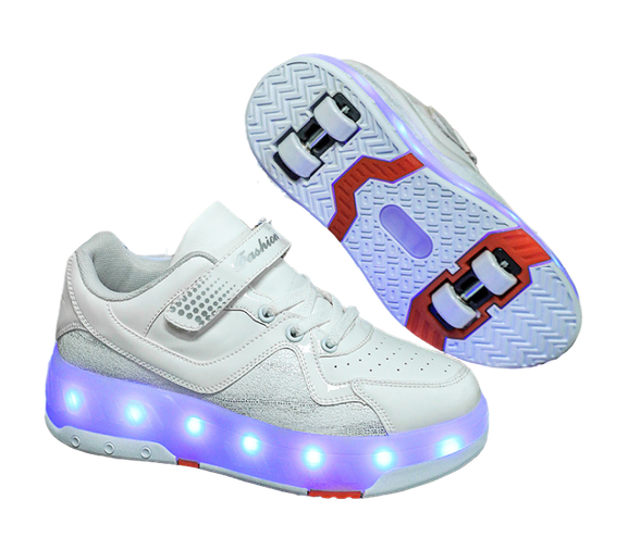 Роликовые кроссовки для девочек с LED подсветкой белые на 4-х колесах (DL123) Р.40(25,8см) - Фото 8 Роликовые кроссовки для девочек с LED подсветкой белые на 4-х колесах (DL123) Р.40(25,8см) - изображение 8