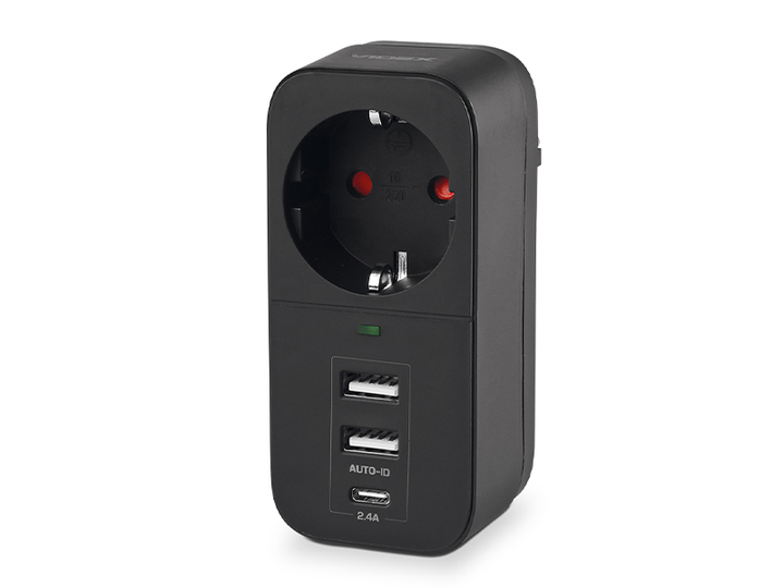 Мережевий адаптер VIDEX ONCORD 1п 2.4A 2USB+USB-C з заземленням Чорний (VF-AD1G2U1C-B) - зображення 4