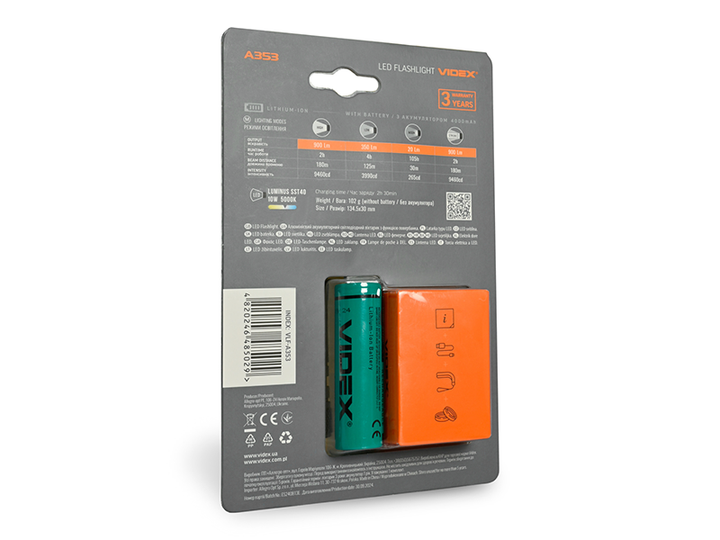 Портативный светодиодный фонарик Videx VLF-A353 900Lm 5000K - изображение 2