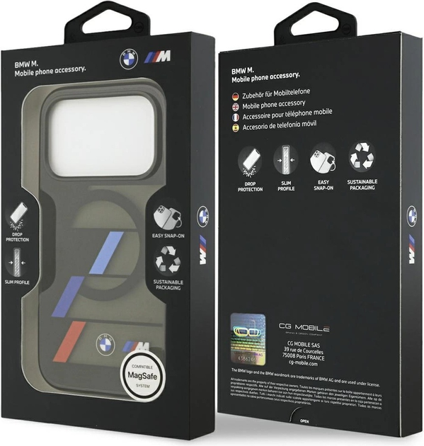 Панель BMW M IML Metal Buttons Tricolor Lines MagSafe для Apple iPhone 17 Pro Black (BMHMP17L25HTTRIK) - зображення 8