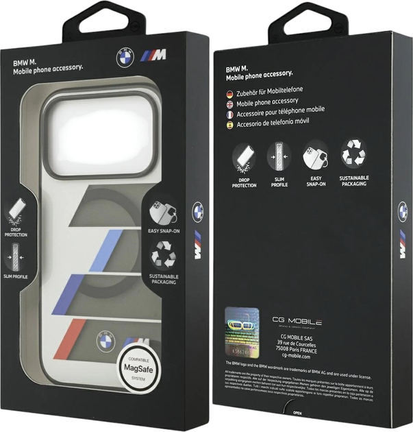 Etui plecki BMW M IML Metal Buttons Tricolor Lines MagSafe do Apple iPhone 17 Pro Max Gray (BMHMP17X25HTTRIA) - obraz 8