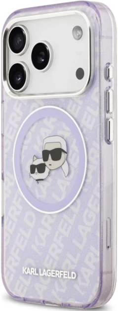 Панель Karl Lagerfeld IML Glitter Karl & Choupette Heads MagSafe do Apple iPhone 17 Pro Max Purple-Transparent (3666339498924) - зображення 2