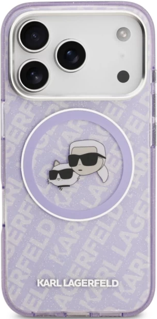 Панель Karl Lagerfeld IML Glitter Karl & Choupette Heads MagSafe do Apple iPhone 17 Pro Max Purple-Transparent (3666339498924) - зображення 3