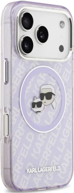 Панель Karl Lagerfeld IML Glitter Karl & Choupette Heads MagSafe do Apple iPhone 17 Pro Max Purple-Transparent (3666339498924) - зображення 4