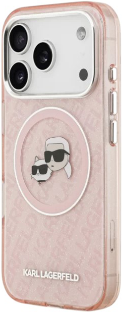 Etui Karl Lagerfeld IML Glitter Karl & Choupette Heads MagSafe do Apple iPhone 17 Pro Max Pink (3666339499082) - obraz 3